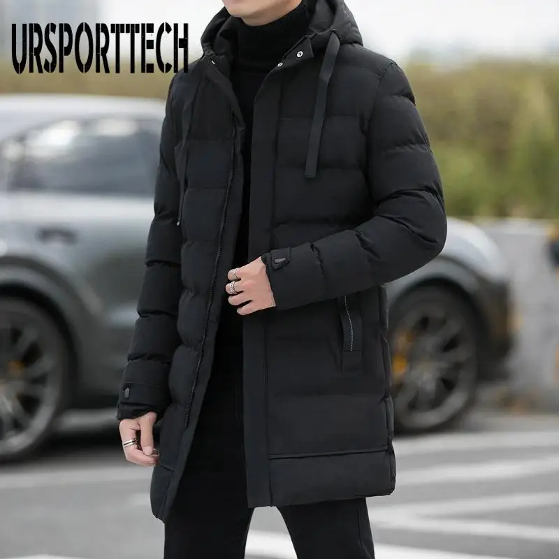 Winter Men Jacket Mid Length Hooded Cotton Jacket 2024 Winter New Down Cotton Jacket Long Cotton Coat Winter Coat Male Parkas