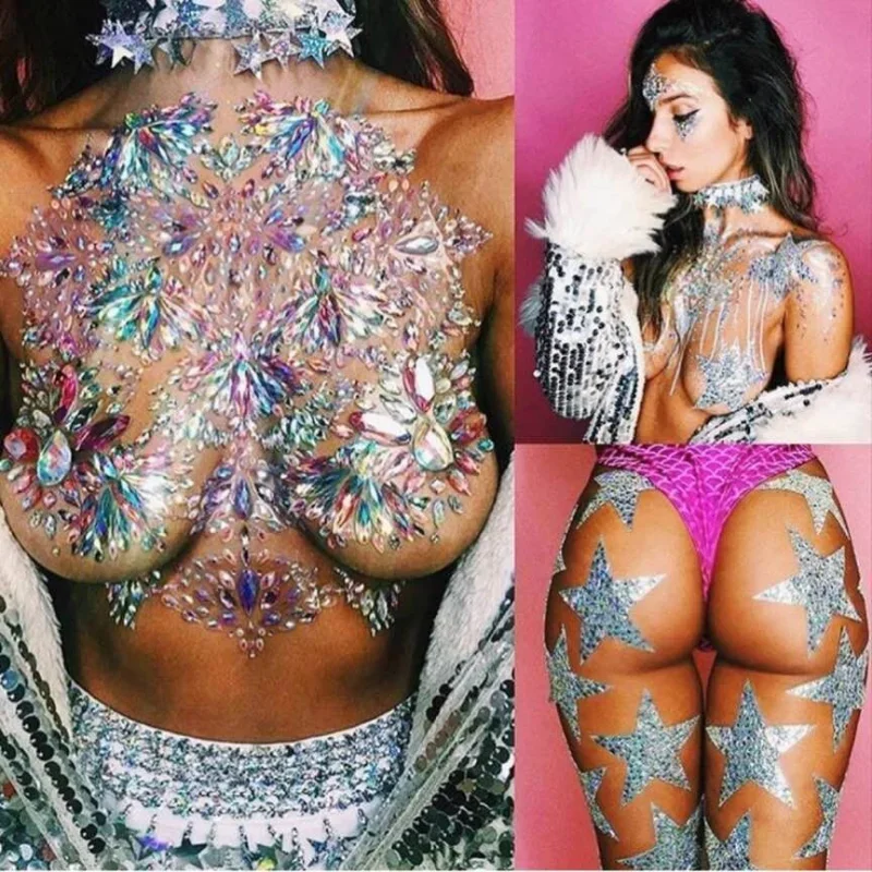Crystal Diamond Temporary Tattoo Stickers for Women - Rhinestone Face, Chest, and Eyeshadow Decorations