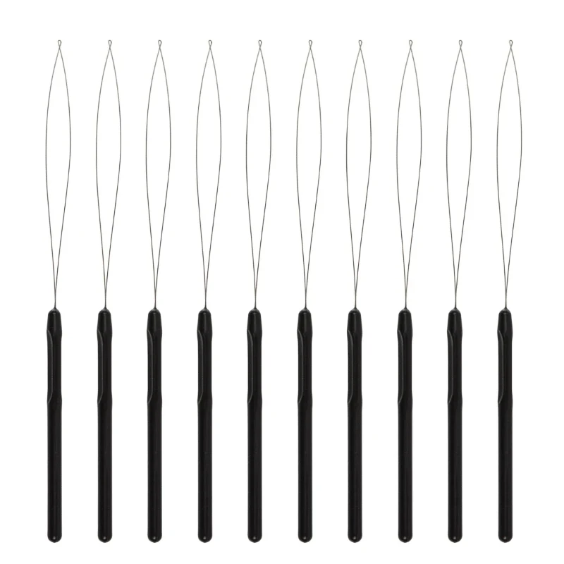 10 pcs Hair Extensions Loop Needle Pulling Hook Tool Needle Threader Loop Tool for Silicone Microlink Beads