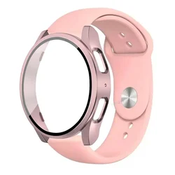 Durable Watch Accessory Set: Tempered Glass, Silicone Strap, and Case with 2 - pack Screen Protectors - Galaxy 5 4 40mm (2pack Rose Gold)