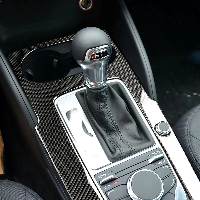 LHD Car Center Gear Shift Frame Cover Carbon Fiber Sticker For Audi A3 S3 RS3 8V 2014-2019 Interior Gear Shift Panel Cover Trim