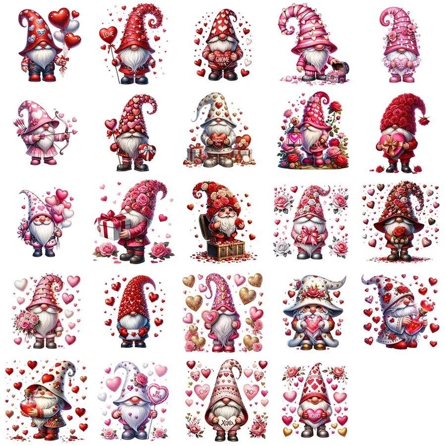 24pcs Valentine's Day Gnome Heart UV DTF Cup Wrap Transfer Sticker Glass Coffee Mugs Decoration Greeting Cards Decal Party Decor