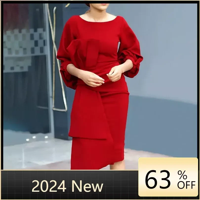 

Spring Fashion Dress Women's Solid Round Neck Long Sleeve Hip Wrap Dress Elegant Commuter Fitted Dress Women