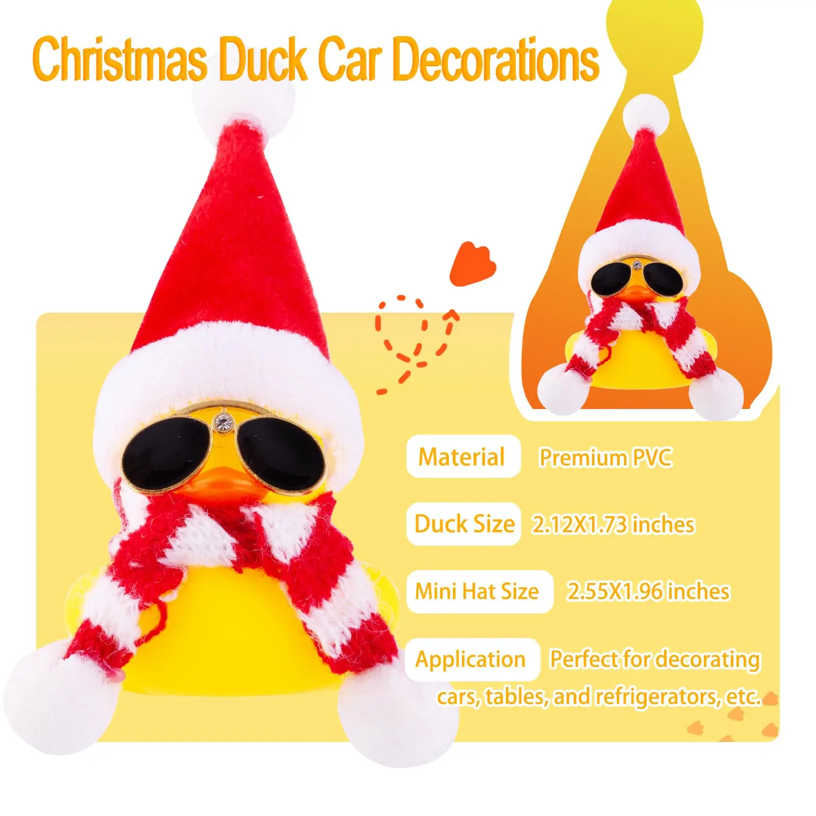 Christmas Rubber Duck Car Duck Ornaments Yellow Duck Car Dashboard Decorations for Christmas Decor and Home Decoration 2