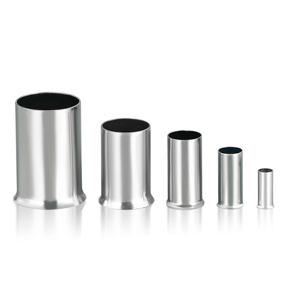 100PCS EN Tube Copper Silver-Plated Ferrules Non-Insulated Wire Connector Electrical Cable Crimp Terminal 0.5mm2-16mm2 22-10 AWG