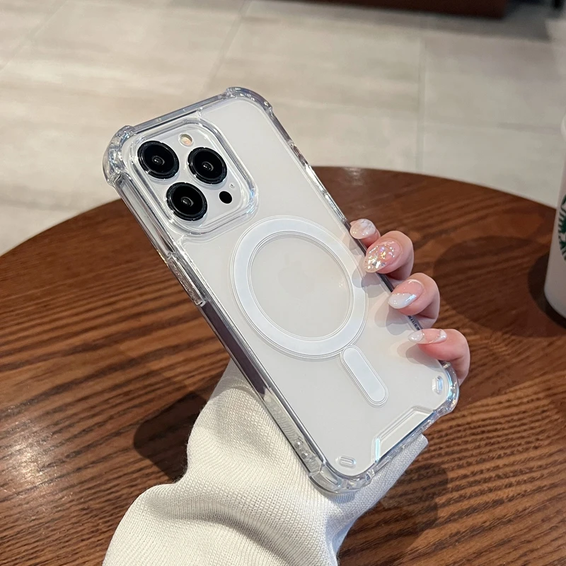 حافظة فاخرة شفافة Magsafe لهاتف آيفون 16 15 14 13...