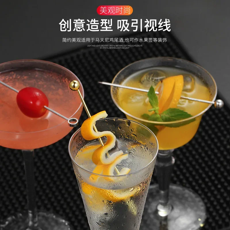 5pcs Stainless Steel Cocktail Wine Needle Picks Stick Reusable Metal Cocktail Skewers Olives Appetizers Bar Christmas Party