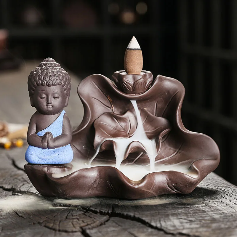 1pc The Buddha Ceramic Handicrafts Lotus for Home Ornaments Backflow Incense Burner Handmade Purple Clay Holder Without Incense