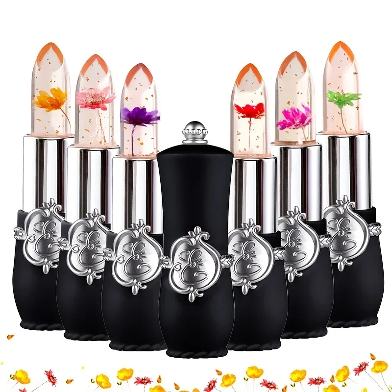 Lip Balm Lip Gloss Lip Makeup Flower Jelly Lipstick Set Temperature Change Moisturizer Flower Lip Stick Long Lasting Lip Balm Magic Color Change Gloss Set