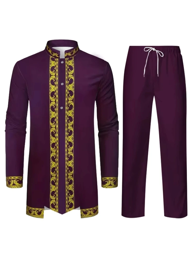 Middle East Traditional Culture Muslim Robe Arab Men's Traditional Clothing 3D Technology Printed Pattern Two Piece Set Clothing
