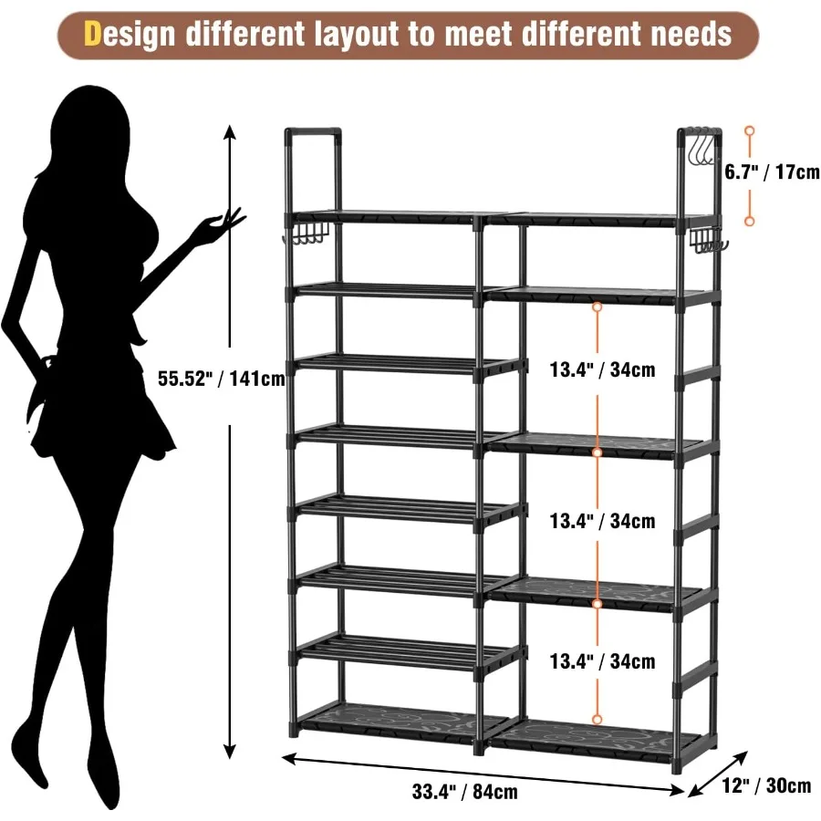 Shoe Rack Organizer 8 Tiers Tall Shoe Racks Shelf Storage 2632 Pairs Vertical Large Rack Stackable Shoes Racks for Entryway Clo