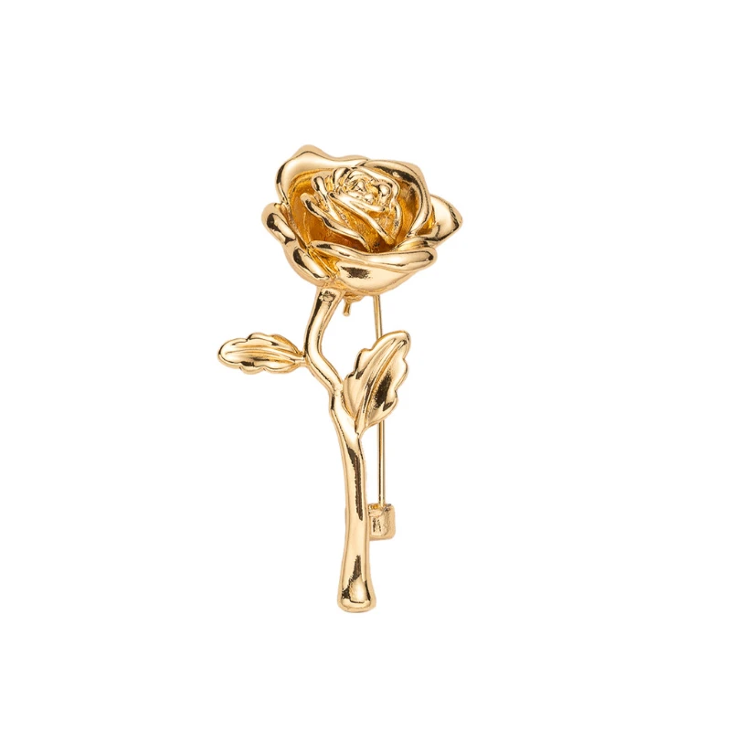 Elegant Gold Rose Brooch – Unisex Fashion Jewelry Lapel Pin