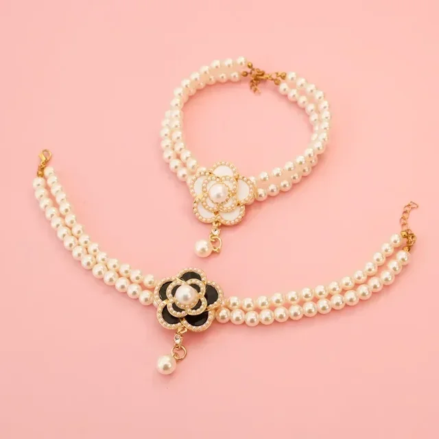 Wholesale Dog Cat Pearl Necklace Jewelry Diamond Pendant Adjustable Luxury Pet Collar Wedding Birthday Prom Costume Accessories