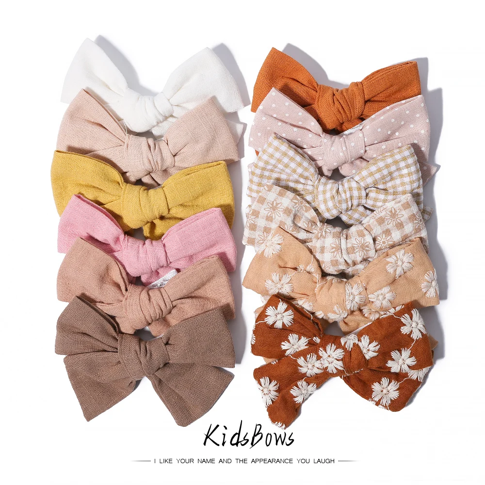 

Детская заколка для волос с бантом, однотонная вышитая универсальная заколка ручной работы, заколка для волос с утконосом, милые аксессуары для волос