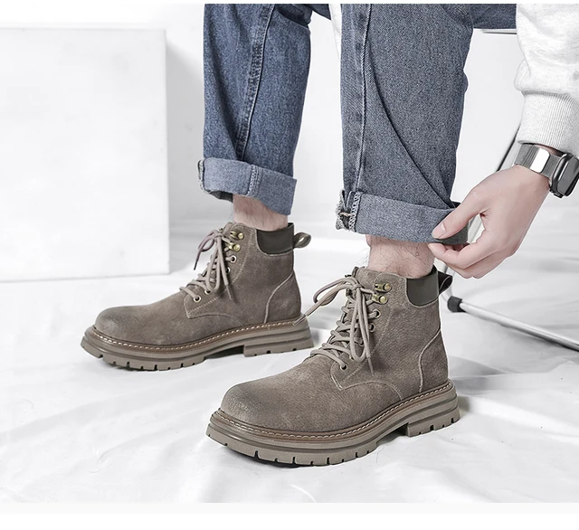 Botas marrones de cuero genuino Para Hombre, botines de