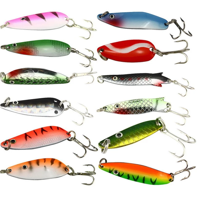 New 30pcs/lot Fishing Lure Mixed color/Size/Weight/ Hook/Diving depth Metal  Spoon Lures hard bait fishing tackle Free Shipping