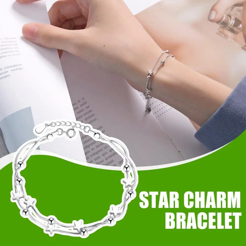 

Fashion Women Bracelet Five Pointed Star Bead Love Charm Linked Bracelet Ladies Jewellery Gift For Valentine's Day