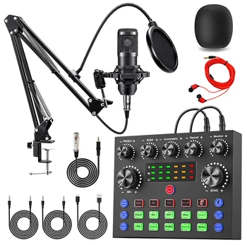 V8S Live Sound Card Podcast Equipment Live Broadcast DJ Device with BM800 Microphone Set For Music/Recording Live Streaming 1