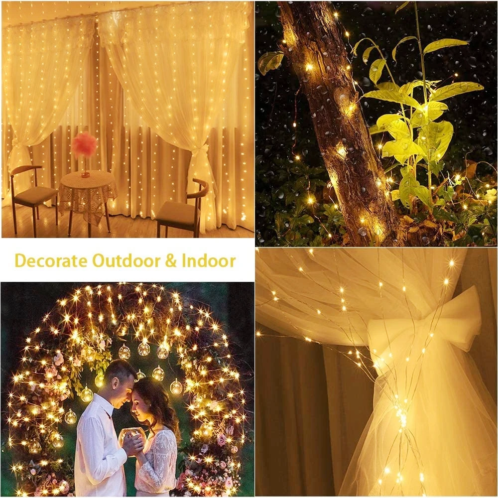 3M LED Curtain String Lights Garland USB Fairy Lights Festoon With Remote For Room Window Bedroom New Year Christmas Decoration