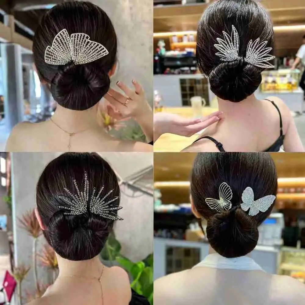 Women Rhinestone Bow Hair Iron Magic Bow Clip Girls Headband Hair Band Ponytail Holder Headdress Hair Styling Accessories
