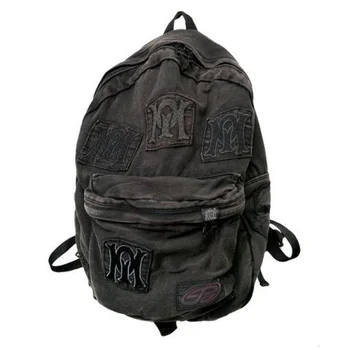 Unisex Black Denim Backpack Y2k School Bag Large Capacity Women Fashion Design Backpacks Grunge Book Bags for Highschool Student 1