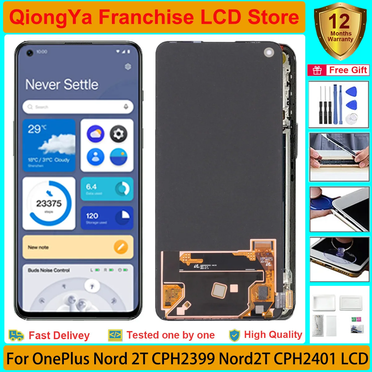 

6.43" Tested Original 1+ nord 2t Display For OnePlus Nord 2T CPH2399 CPH2401 Oneplus Nord 2T LCD Touch Screen Digitizer Assembly