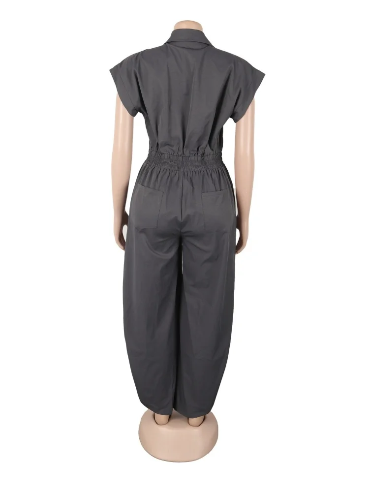 Wmstar Jumpsuit Women Wholesale Casual Sleeveless Button Down Cinched Waist Work Jumpsuit with Pockets Drop Shopping Summer
