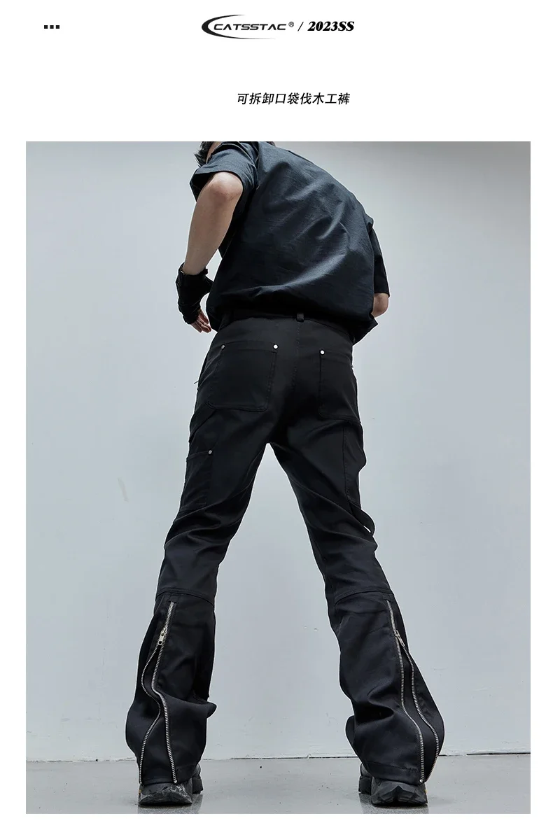 Description Picture 2 of itemLumberjack Zipper Straight Casual Pants Men's Fashion Wear Coated Waterproof Bootcut Pants Black Working Wear High Street Pants