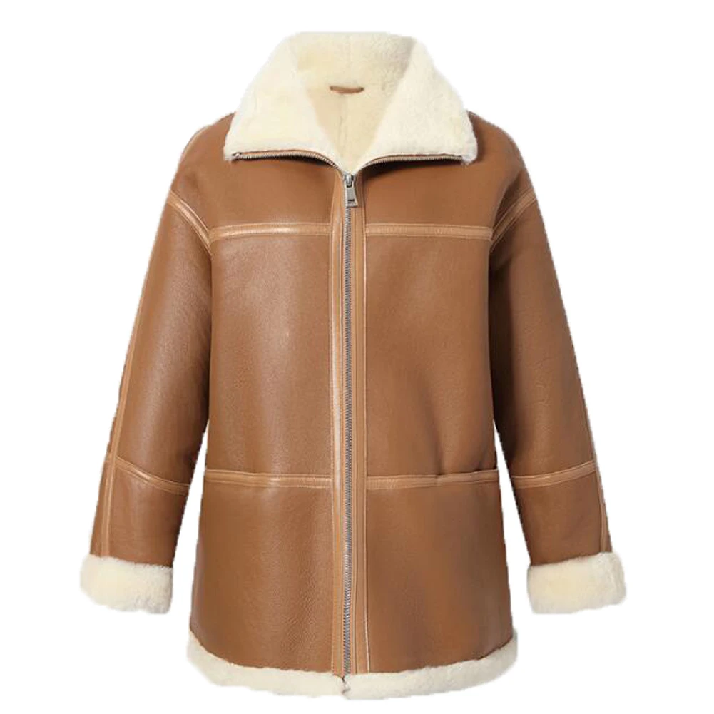 Женские зимние пальто Denny & Dora, куртка из овчины, повседневное пальто, Женское пальто средней длины из овчины