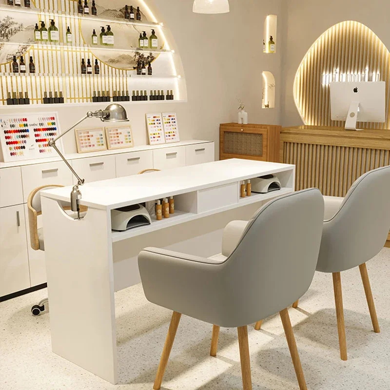 

Beauty Nailtech Desk White Professional Modern Manicure Table Commercial Exquisite Mesas De Manicura Nail Bar Furniture CY50NT