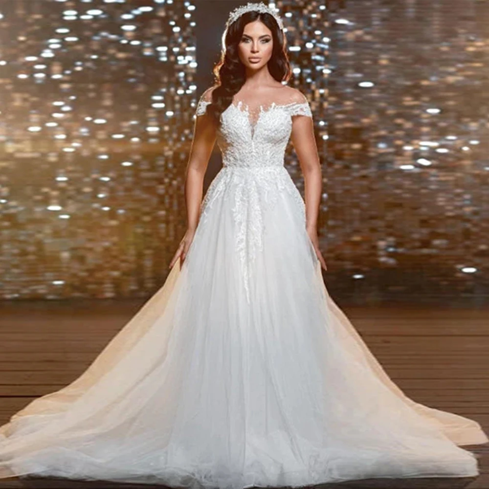 

Simple Exquisite Mermaid Beach Wedding Dresses White Lace Off Shoulder Spaghetti Straps Backless Pleat Bridal Gown Sweep Train