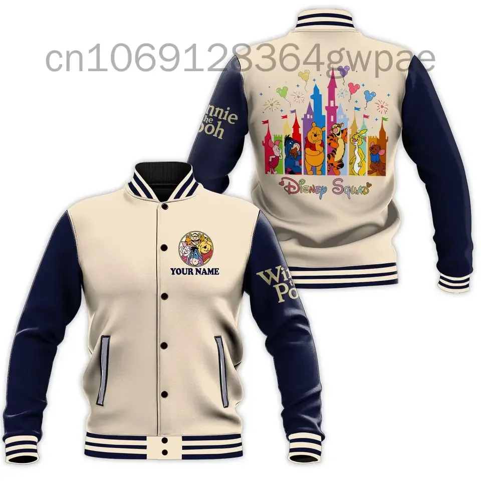 

Personalized Winnie the Pooh Baseball Jacket Men's Disney Casual Sweatshirt Hip Hop Harajuku Bomber Jacket Loose Varsity Coat