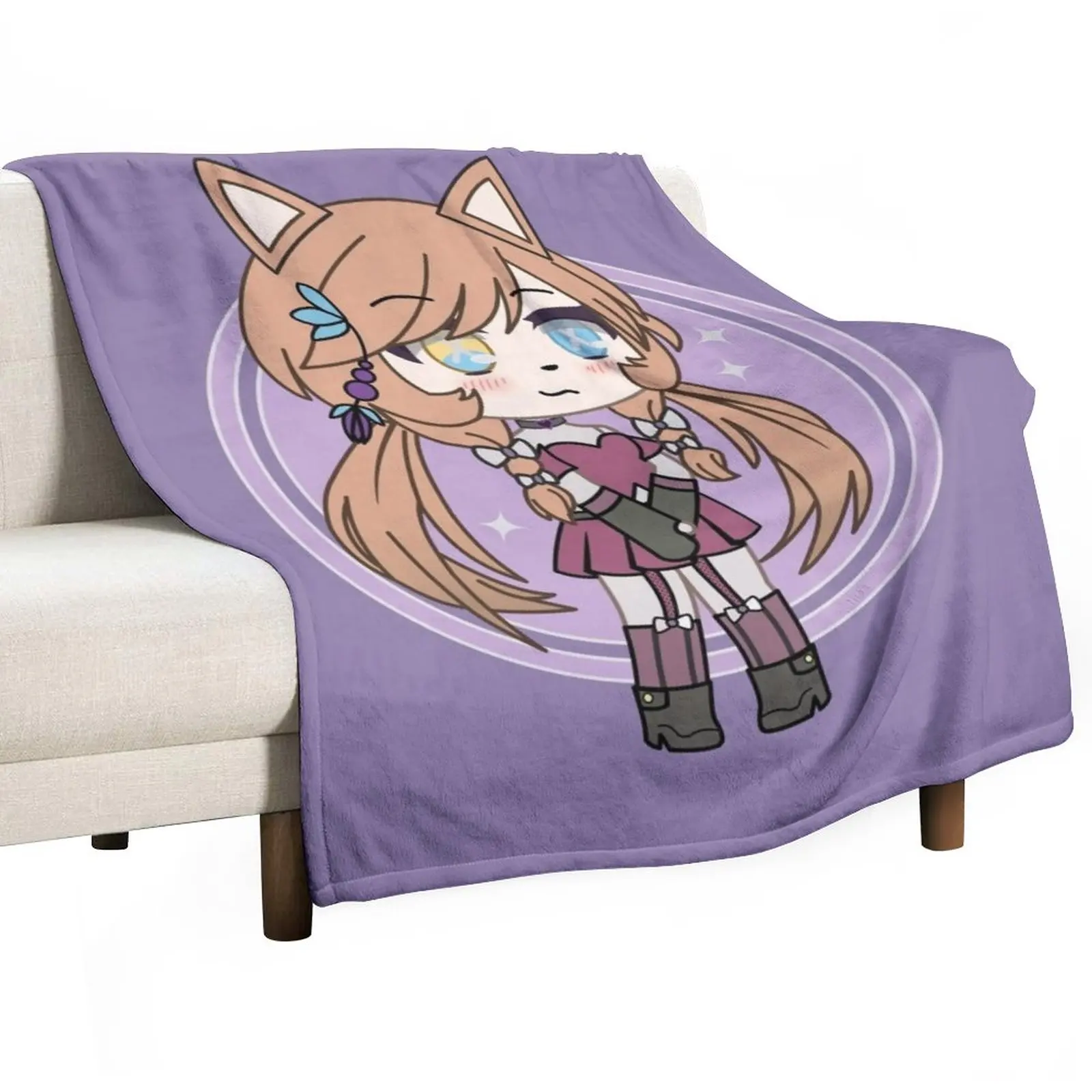 

Cute Gacha Girl Foxy Chan Throw Blanket Furry Blankets Bed covers Soft Bed Blankets