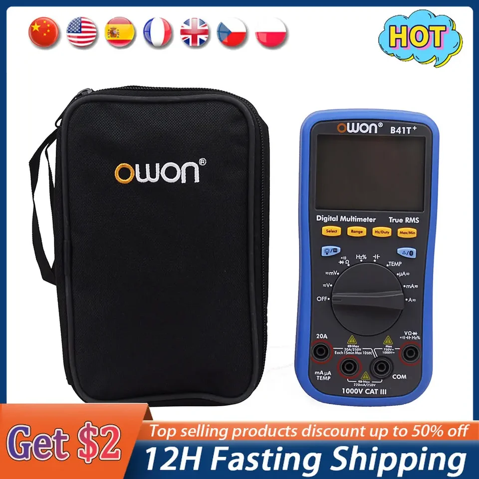 Owon B41T+ Multimeter Mit Bluetooth – 4,5-stellig, Mit Hintergrundbeleuchtung, Datenaufzeichnung & Sprachansage