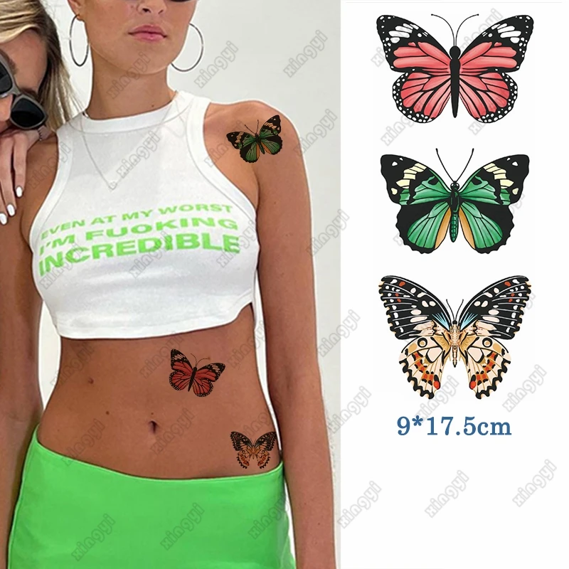 

Waterproof Temporary Tattoo Sticker Rose Swallowtail Butterfly Flash Tattos 3D Color Body Art Arm Leg Fake Tatoo Woman Man Lady