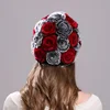 Real Rex Rabbit Fur Cap Elastic Knitted Hat for Women Floral Design Winter Woman Brand Caps Winter Accessories Fur Hat Wholesale 5