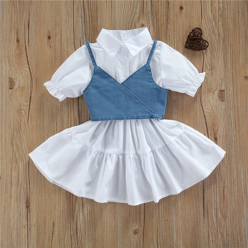 Girls Denim Vest Dress Set 2