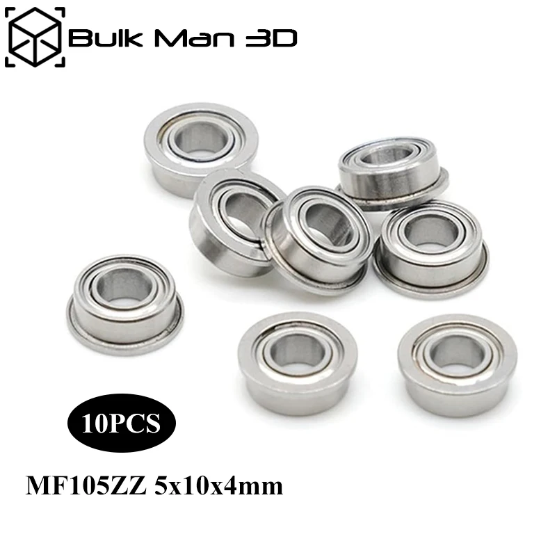 

10Pcs Miniature Chrome Flanged MF105ZZ Bearing Thin Wall Deep Groove Ball Bearing 5x10x4mm for 3D Printer