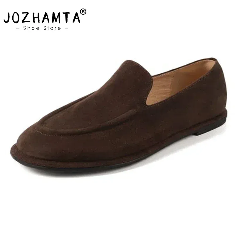 JOZHAMTA Size 34-43 Women Genuine Leather Flats Loafers Soft Low Heels Shoes 2025  Casual Slip On Daily Office Lady Dress