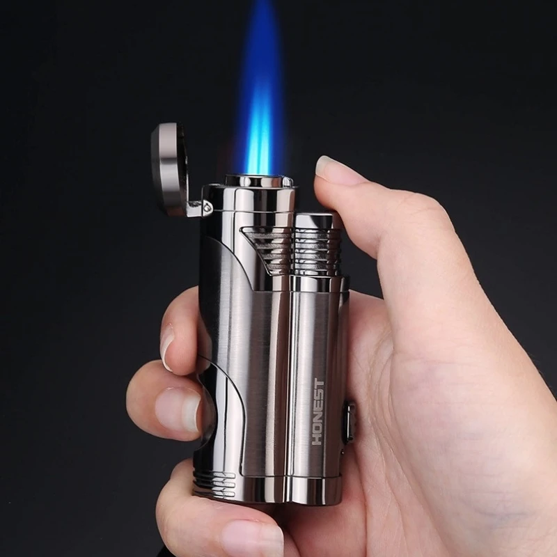 

Metal Butane Gas Turbo Lighter Outdoor Windproof High-Flame Adjustable Cycle Inflatable Multifunction Cigar Lighter Men's Gift