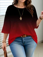 Plus Size Women's Gradient Color T-Shirt - Loose, Elegant, Casual, Comfortable, and Fashionable Top. - Image 3