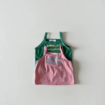 2024 New Baby Summer Sleeveless T Shirts Infant Girl Fashion Letter Print Sling Vest Toddler Boy Cotton T Shirt Kids Tee Tops