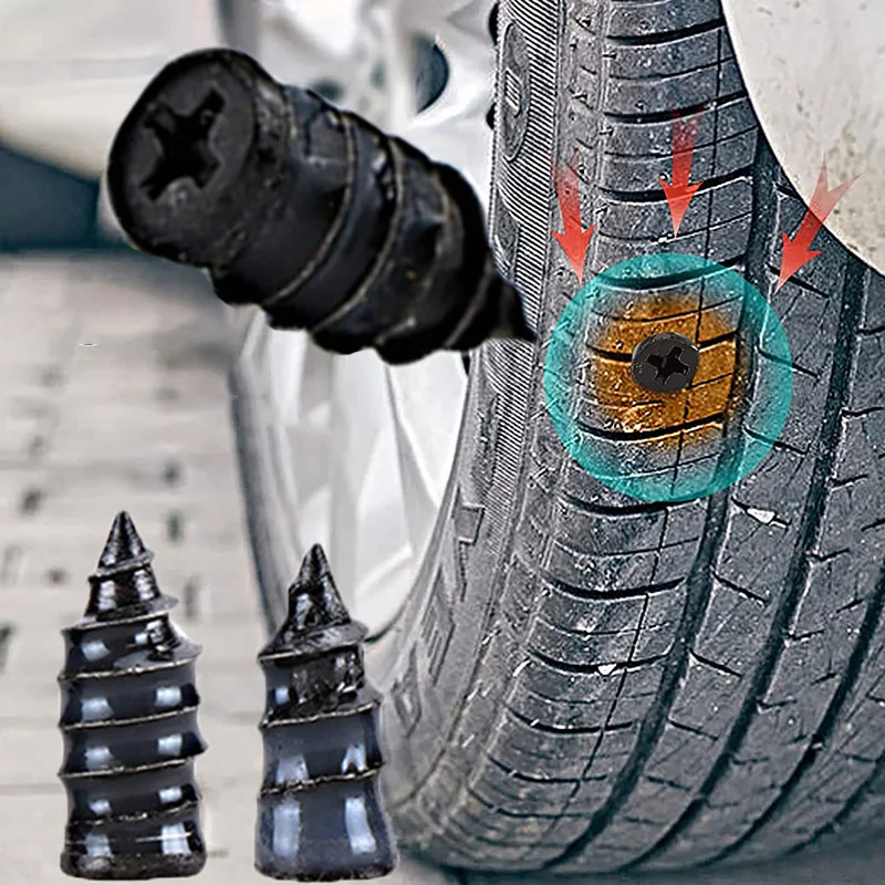 Tire Repair Rubber Nail 60 PCS Car Tire Repair Kit - Vacuum Rubber Screw Nails & Screwdriver For Quick Fixes Car Bike Motorcycle Tire Plugs