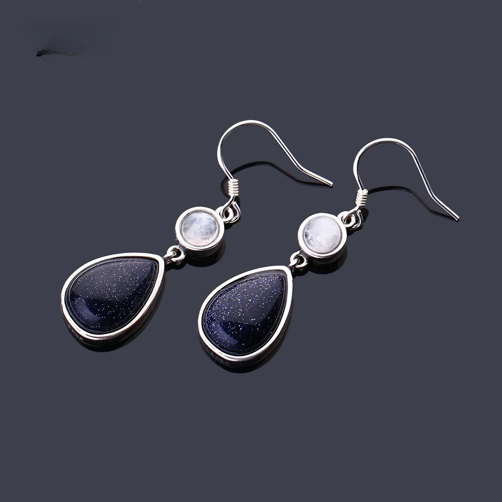 

Natural Moonstone Blue Sandstone Earrings for Women 925 Sterling Silver Jewelry Fashion Drop Earring Party Wedding Gift