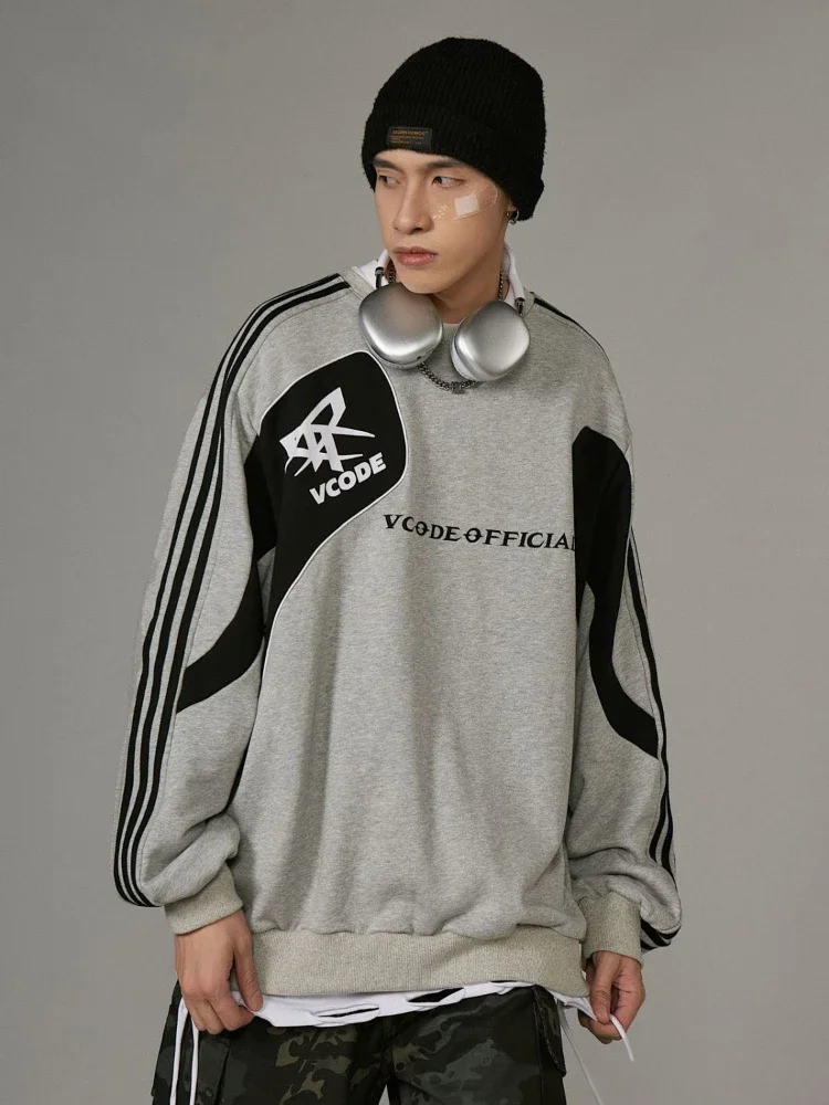 Patchwork Sweatshirt Men's American Streetwear Loose Simple Round Neck Pullover Korean Fashion Casual Coat Long Sleeve Tops New