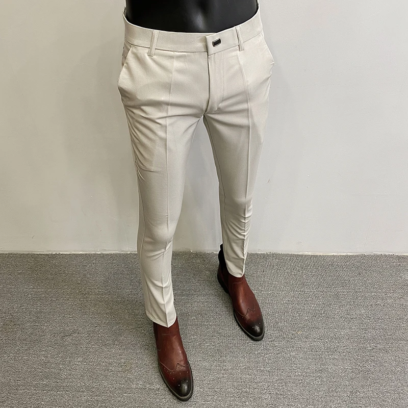 Stretch Pants Summer Men's Casual Stretch Pants Solid Color Slim Business Formal Office Versatile Interview For Men Daily Wear stretch pants business pants suit pants men pants