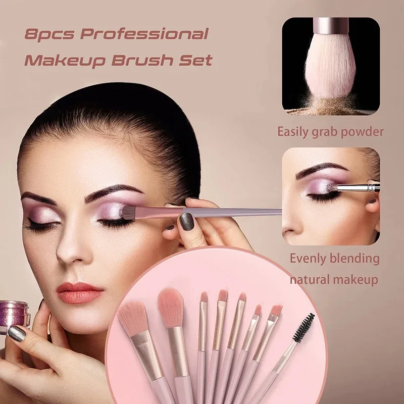 Description Picture 5 of itemPortable 8Pcs Makeup Brush Set Soft Makeup Concealer Brush Blush Loose Powder Brush Eye Shadow Foundation Brush Beauty Tools