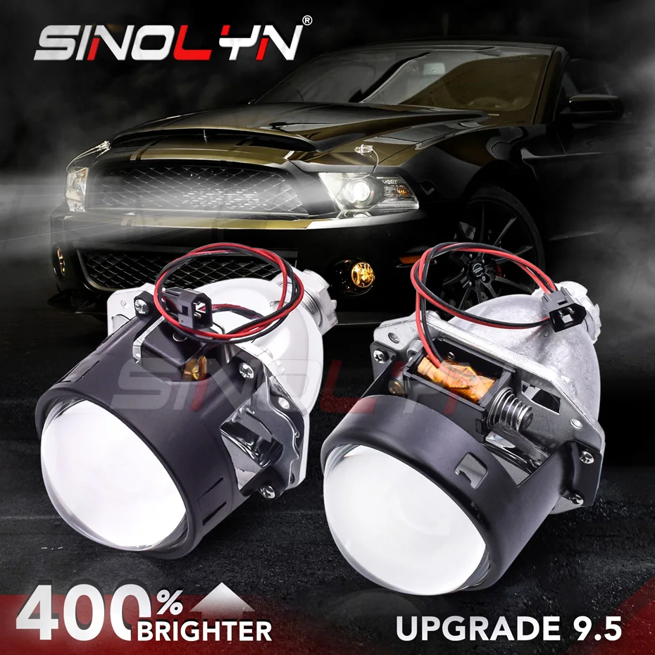 Sinolyn 2.5 Inch 9.5 Version Bi Xenon Projector Lenses For H4 H7 Headlight LED DRL Halo Car Lenses Car Accessories Use H1 HID