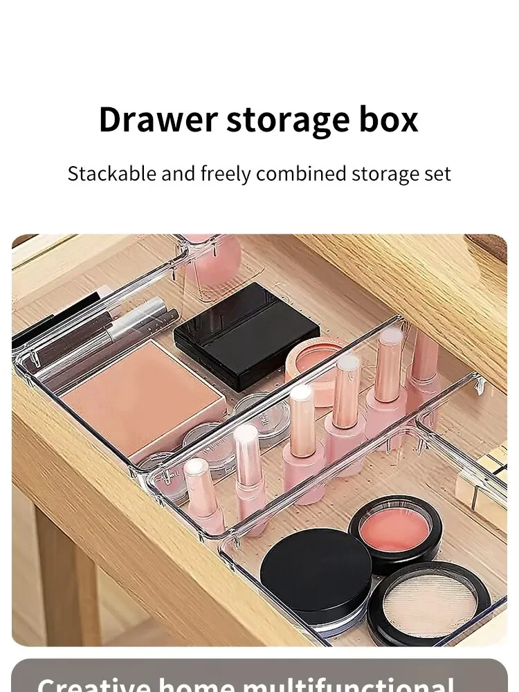 Description Picture 2 of item7/14 Pcs Drawer Organizers Set Clear Plastic Desk Dividers Bins Bedroom Dresser Office Storage Box for Makeup Jewelries Gadgets
