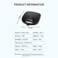 Sandwich Maker Heat-Resistant Handle Mini Bread Baking Pan Antiskid Foot Non-Stick 750W Double-sided Heating for Kitchen Gadgets 2